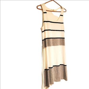 Mystree Exercise Midi Dress Striped Sleeveless Lightweight White Gray Black